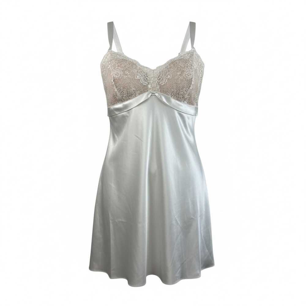 Jones New York Womens Slip Dress White Lace Trim Satin Adjustable Straps Medium